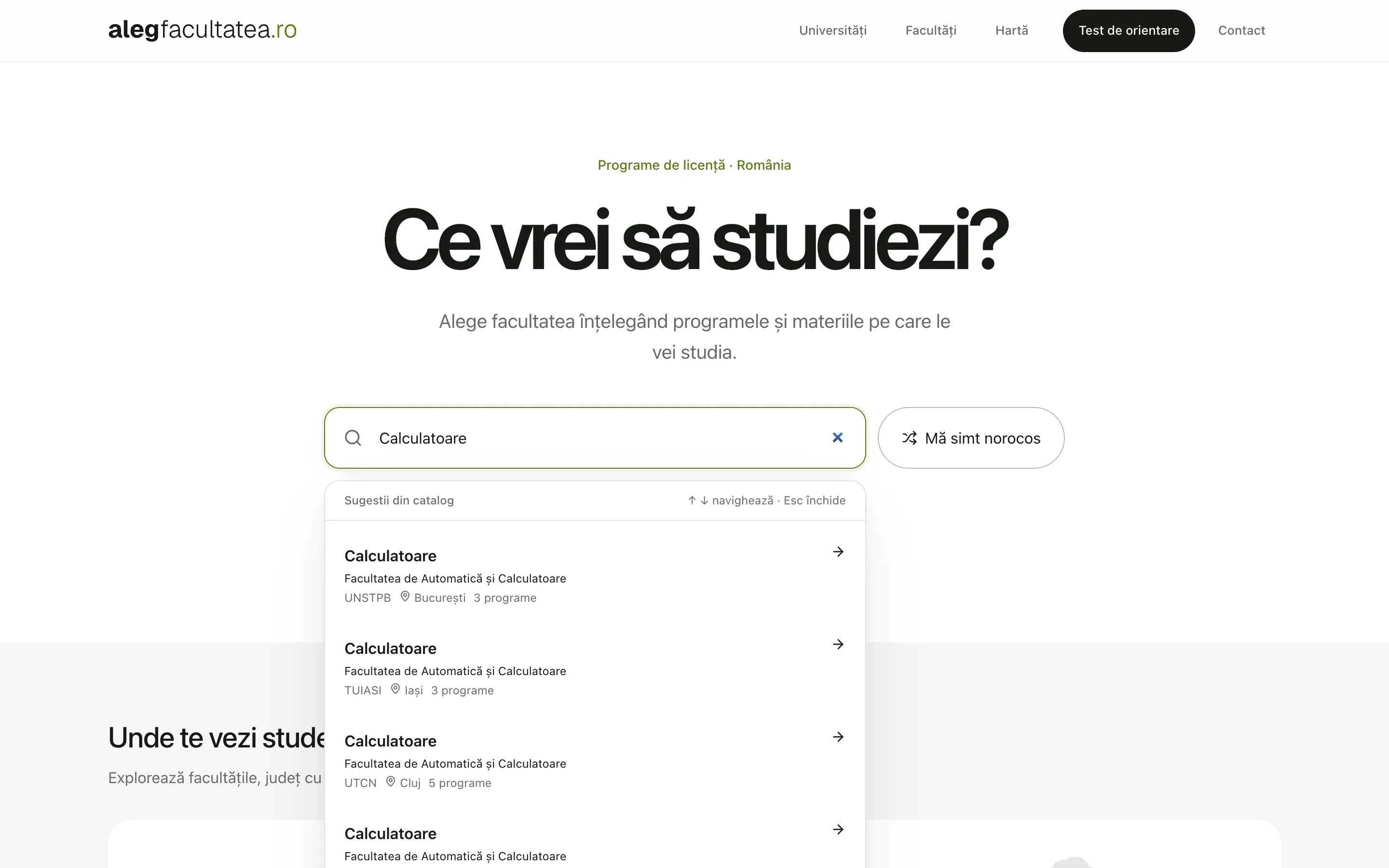 Căutarea instant pentru „Calculatoare” în AlegFacultatea.ro